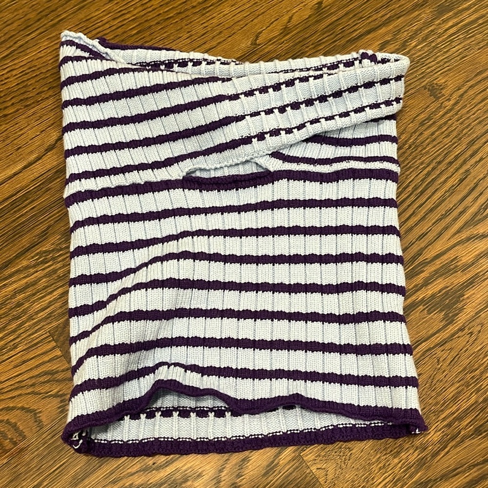 Blue and purple tube top coverup with hole